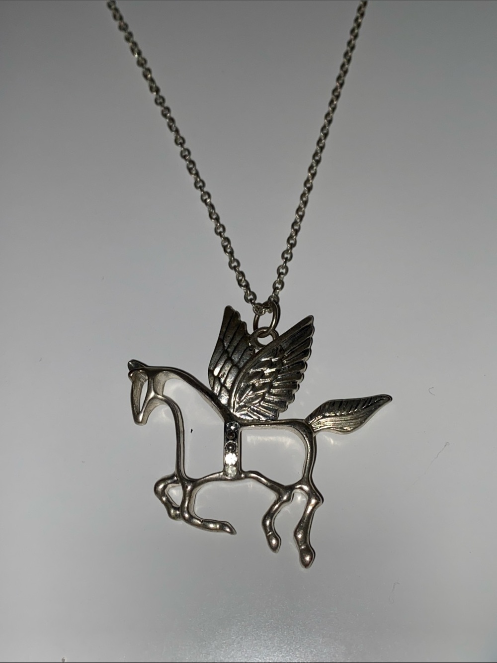 Silver Pegasus Winged Horse Pendant Necklace